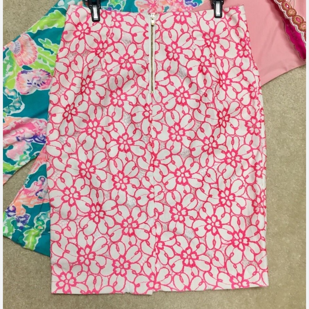 Lilly Pulitzer Hyacinth Skirt Fiesta Pink Lace Pique Midi Pencil XS S - Picture 7 of 8
